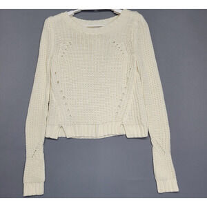 Delias Sweater Womens XS Ivory Cream Cropped Open Knit Long Sleeves Hem Slit Y2K